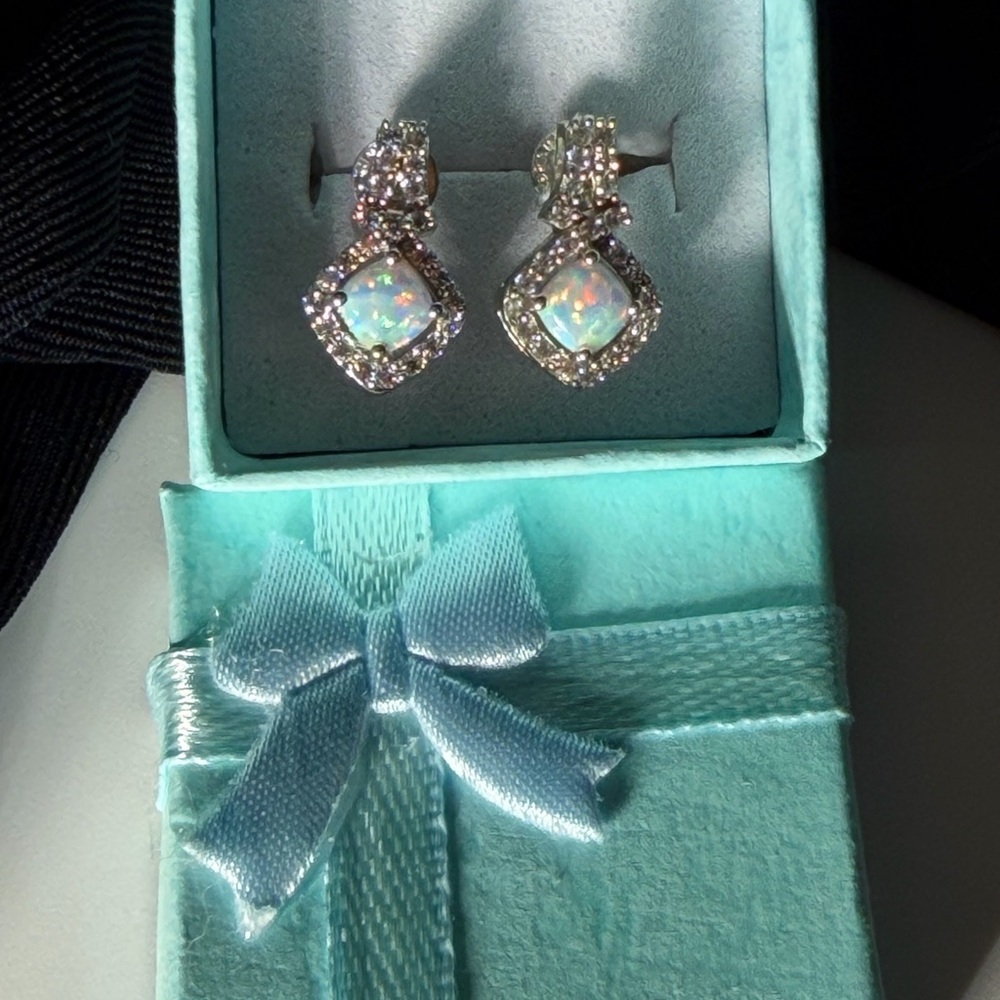 Elegant Silver Opal and white sapphire Earrings
